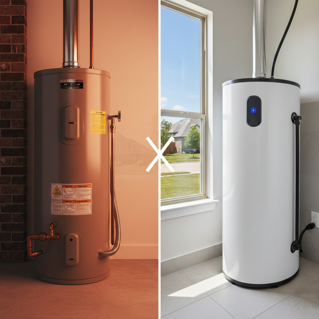 A image showing up a gas heater on the left side and a electric heater showing on the right side